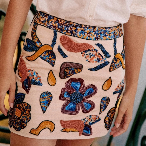 Sezane Malia Beaded Design Short Skirt - Picture 3 of 5
